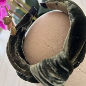 Green Velvet knotted turban headband